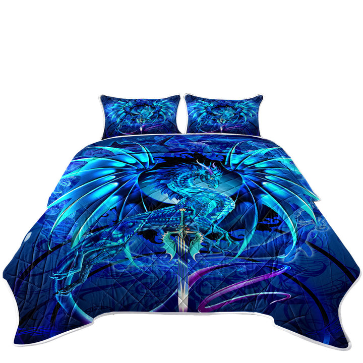 Blue Fantasy Weapon Dragon Sword Sea Blade King Size Quilt Sets