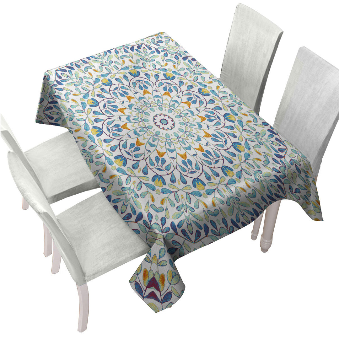 Blue Green Orange Leaf Circle Tablecloth