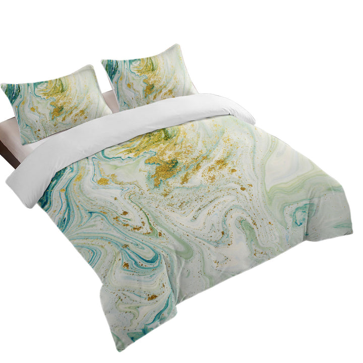 Blue Greyish and Golden Marble Duvet Cover