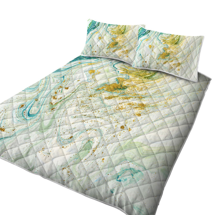 Blue Greyish and Golden Marble Quilts for Beds