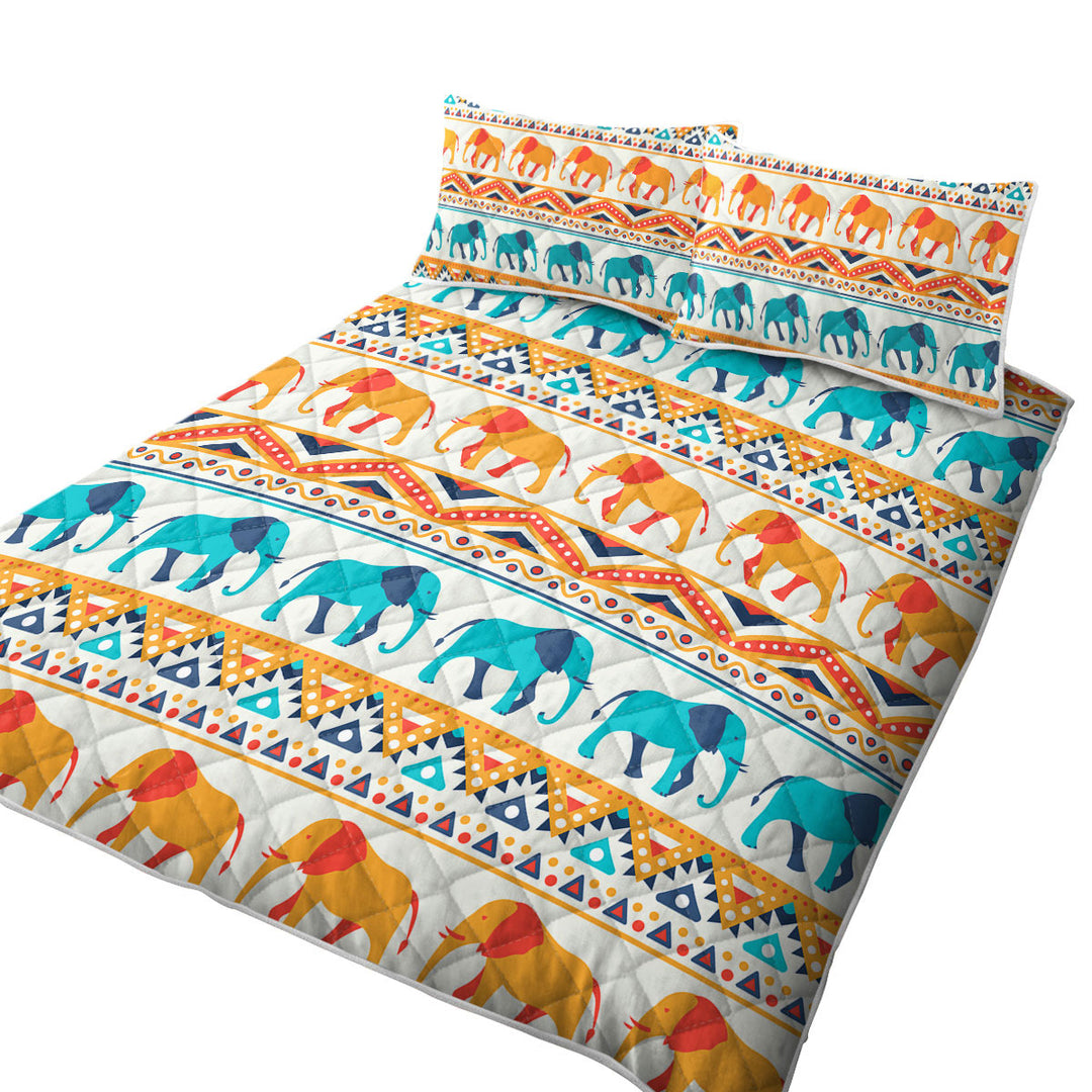 Blue Orange Elephants on African Design Coverlets