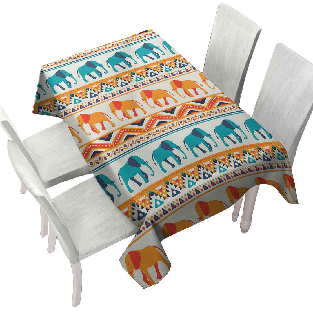Blue Orange Elephants on African Design Custom tablecloths