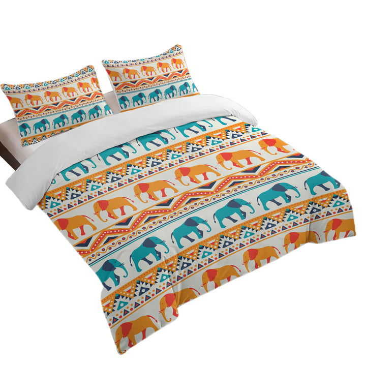Blue Orange Elephants on African Design full Size Duvet Cover