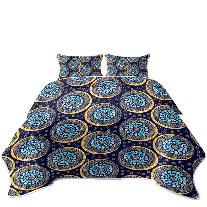 Blue Oriental Illusion King Size Quilt