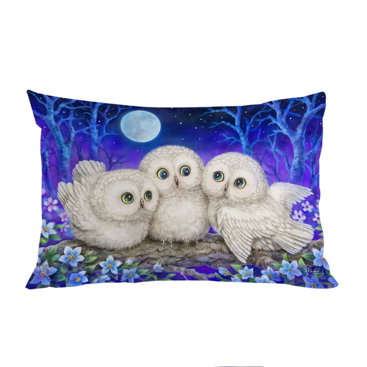 Blue Purple Moonlight Forest Owl Triplets Pillowcase