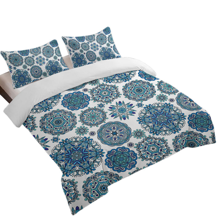 Blue Turquoise Snowflakes Mandalas Donna Covers