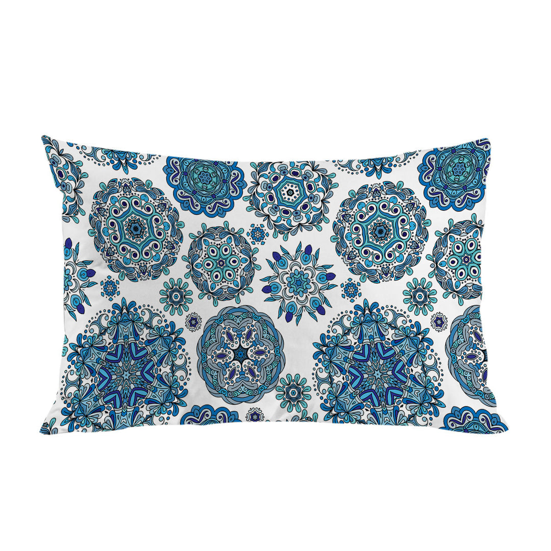 Blue Turquoise Snowflakes Mandalas Pillow Cases