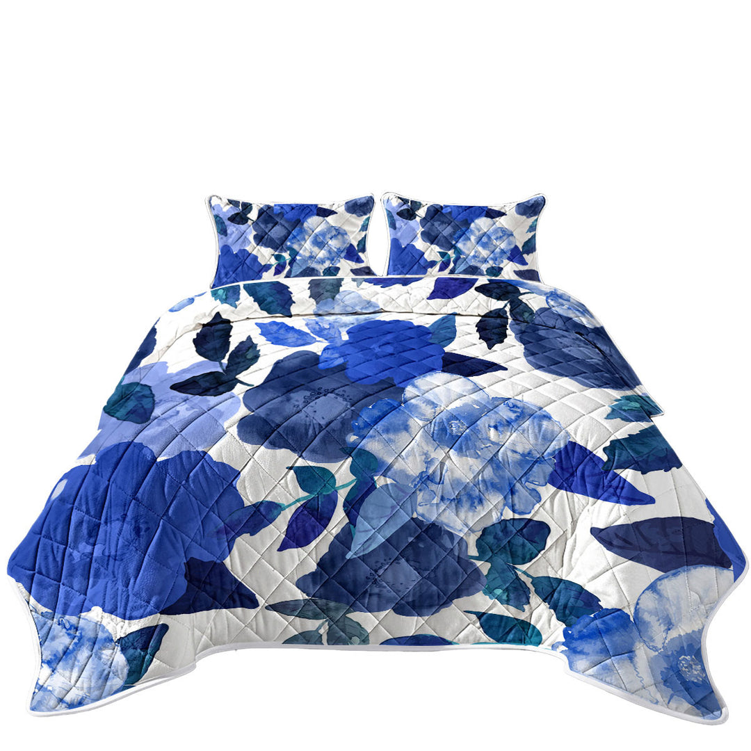 Blue Water Colored Flowers Quilts for sale