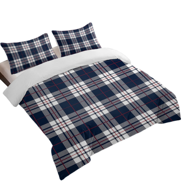 Blue White Red Gingham Stripes California King Duvet Cover