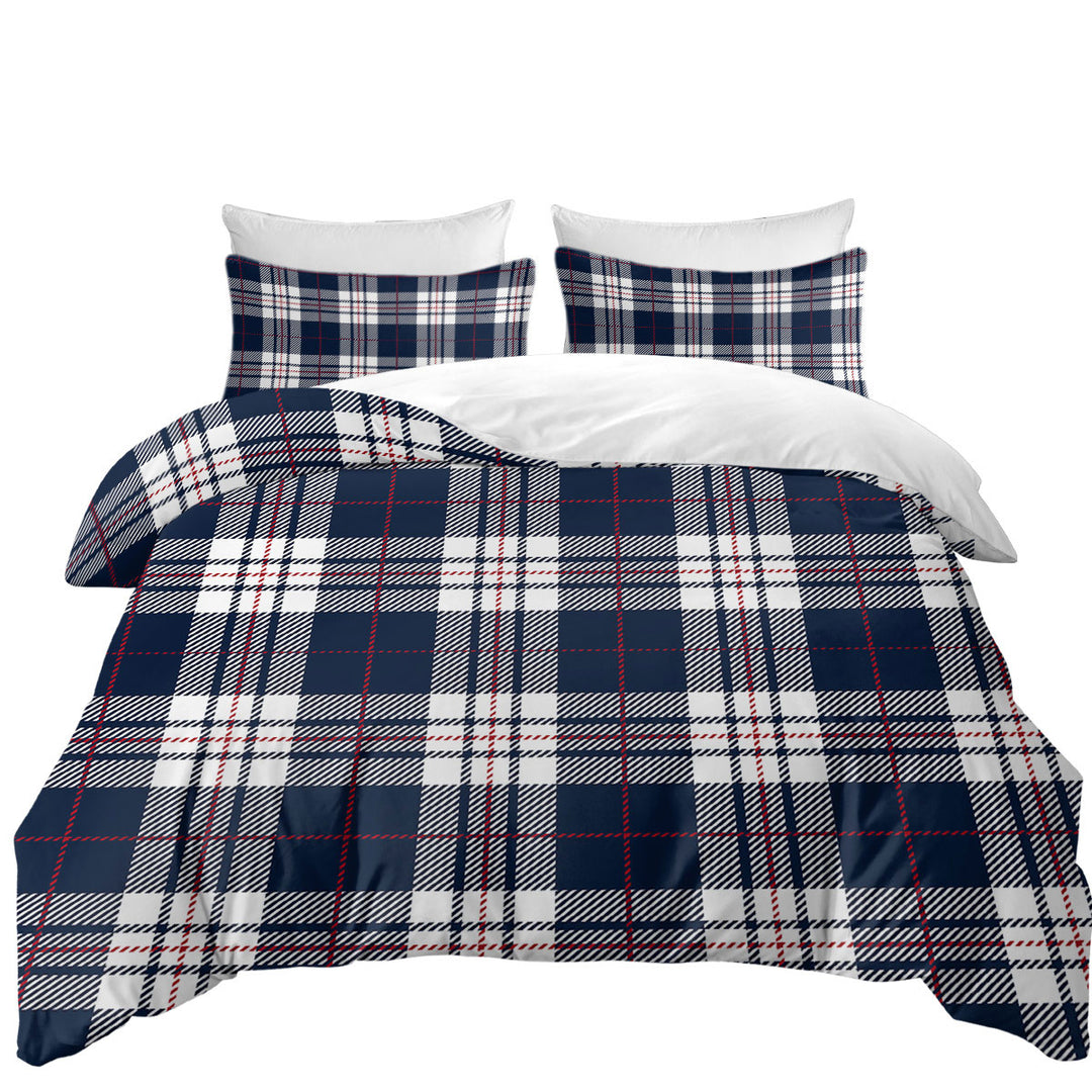 Blue White Red Gingham Stripes Duvet Cover