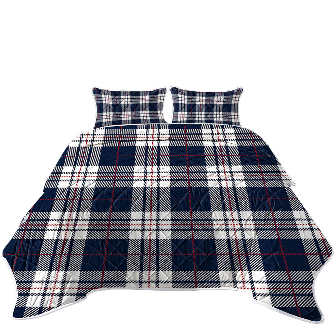 Blue White Red Gingham Stripes Quilts