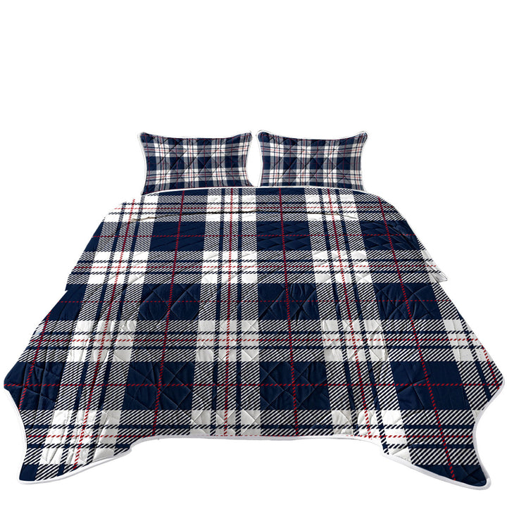 Blue White Red Gingham Stripes Quilts