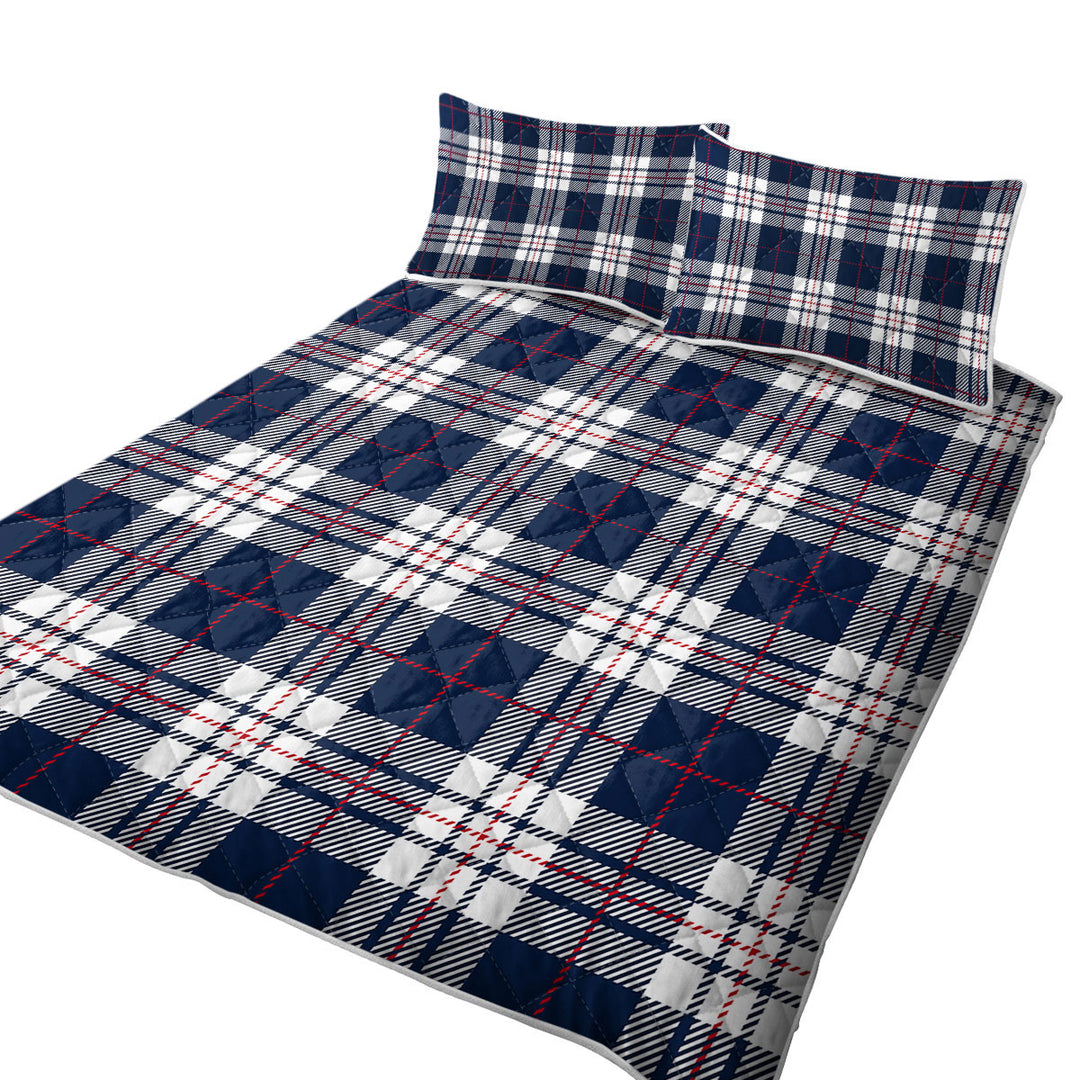 Blue White Red Gingham Stripes Summer Quilt
