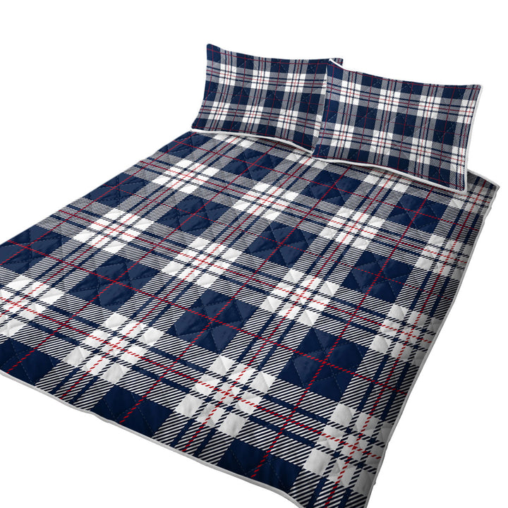 Blue White Red Gingham Stripes Summer Quilt