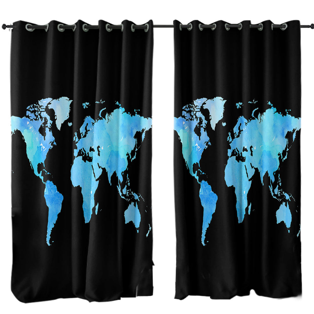 Blue World Map Drapes and Curtains