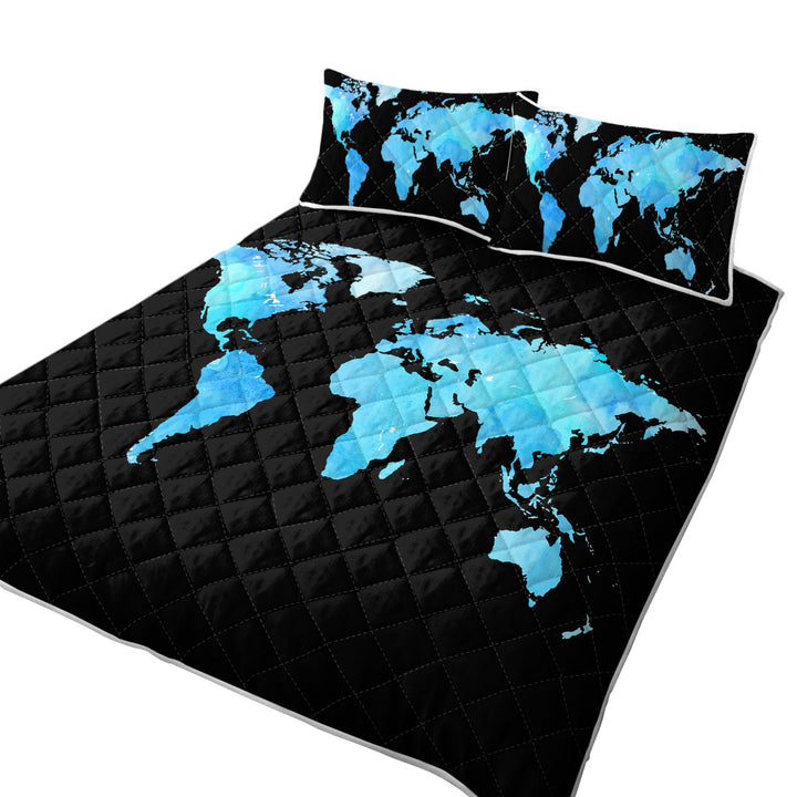 Blue World Map King Size Quilt Sets