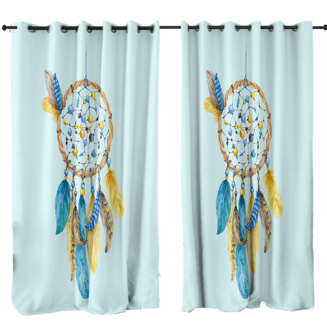 Blue and Yellow Feathers Dream Catcher Custom Curtains