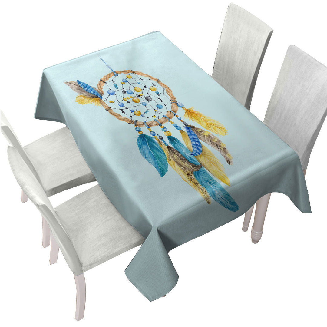 Blue and Yellow Feathers Dream Catcher Tablecloths