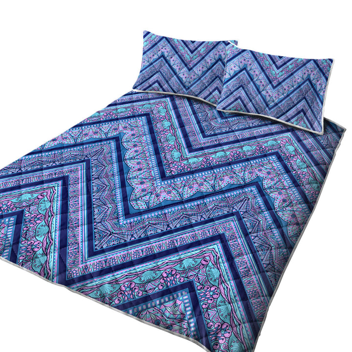 Bluish Purple Oriental Design California King Quilt Sets