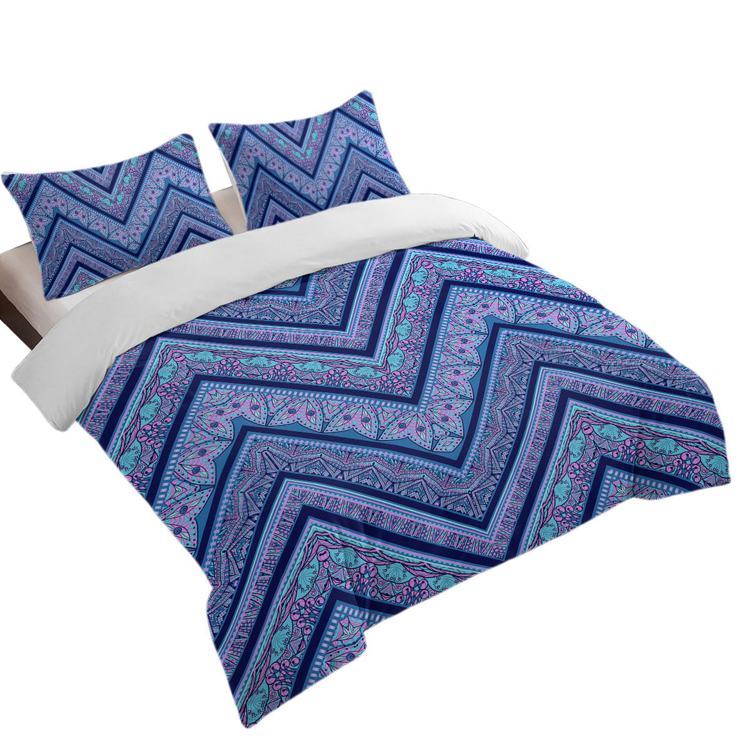 Bluish Purple Oriental Design King Duvet Cover set