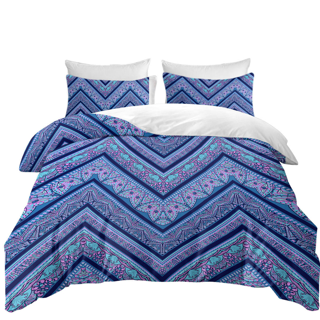 Bluish Purple Oriental Design King Size Duvet Cover