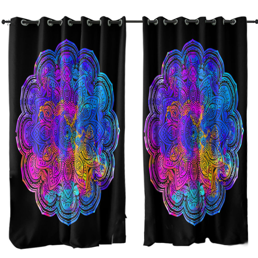 Bluish Reddish Mandala over Black Curtain