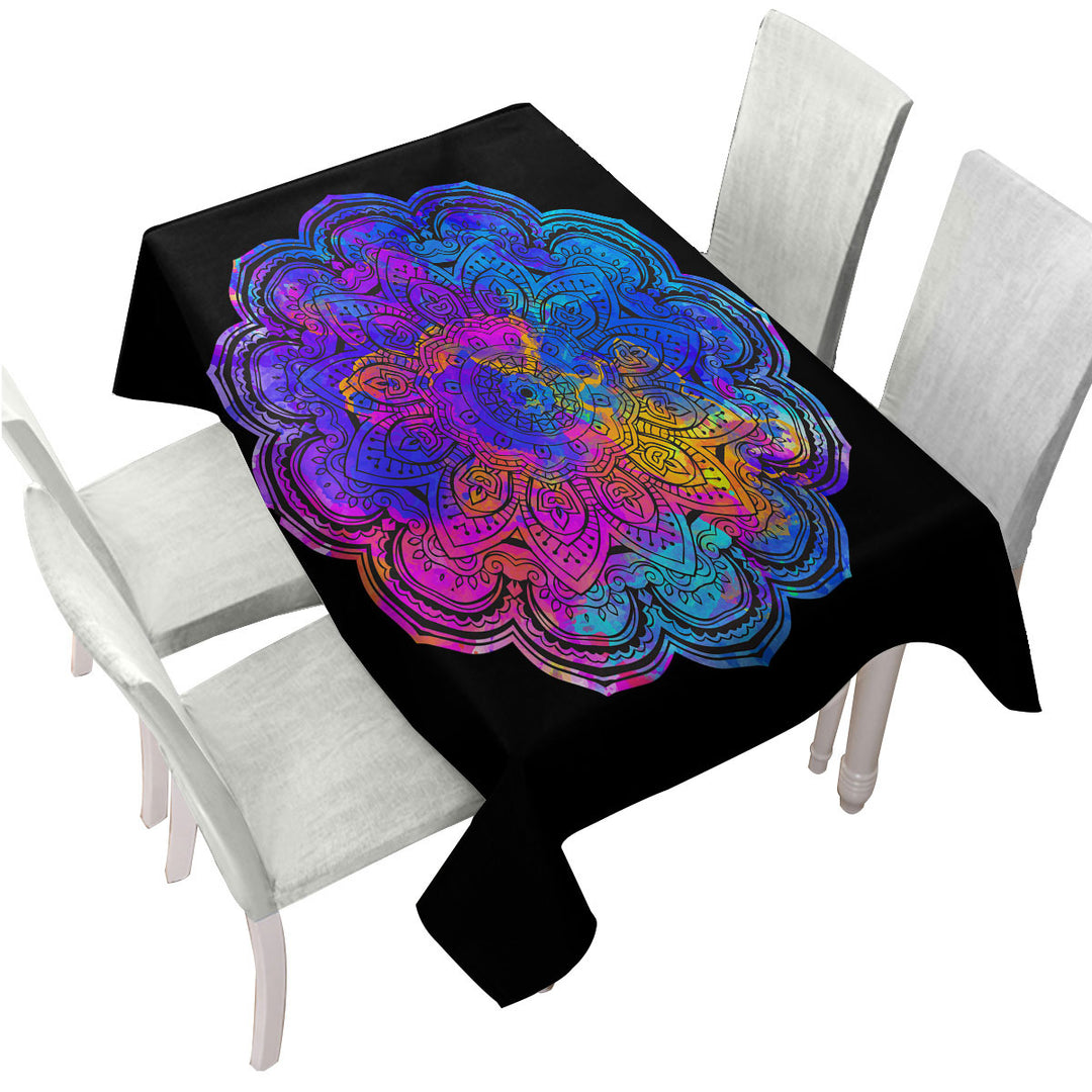 Bluish Reddish Mandala over Black Custom table Covers
