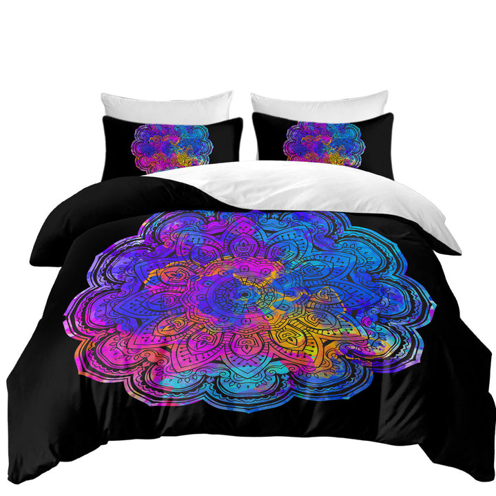 Bluish Reddish Mandala over Black Duvet Cover sale