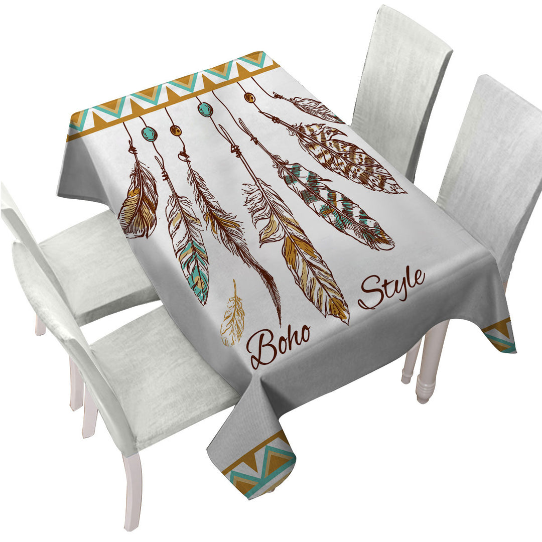 Boho Style Feathers Custom table cloth