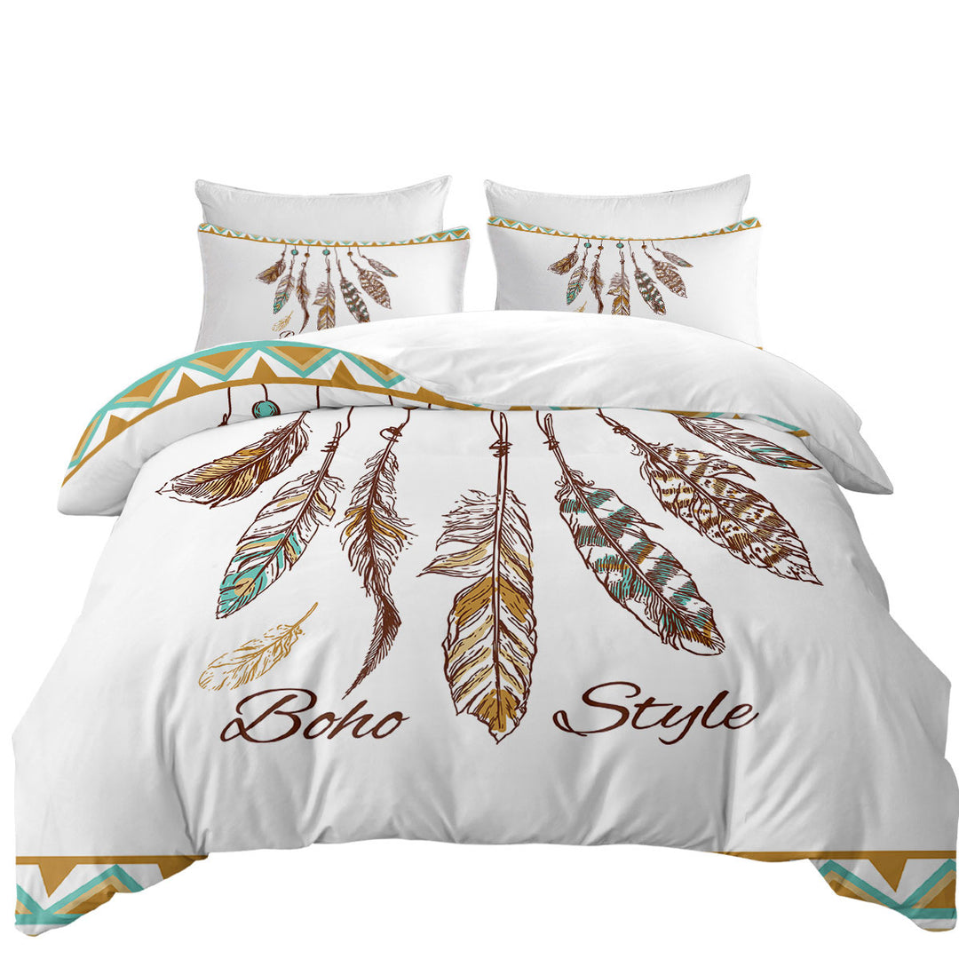 Boho Style Feathers Queen Size Duvet Cover