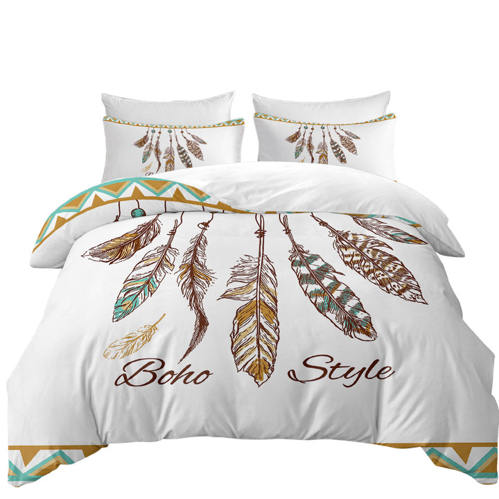 Boho Style Feathers Queen Size Duvet Cover