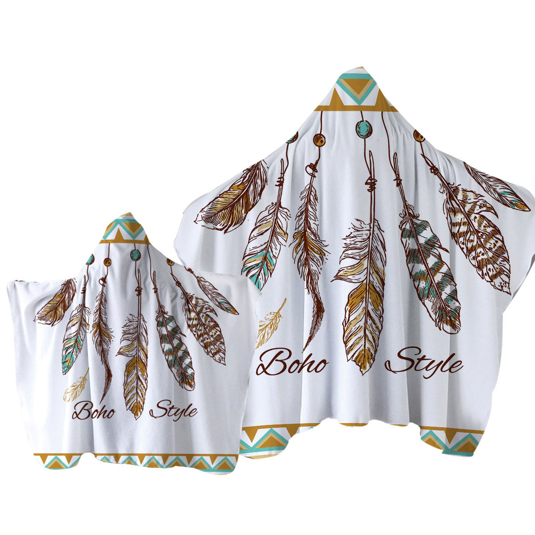 Boho Style Feathers Towel with Hood