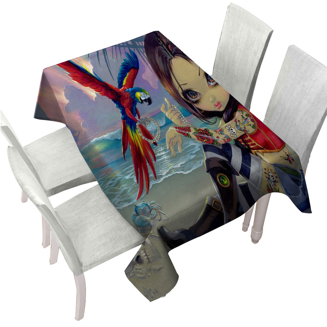 Bootstrap Betsy Macaws Parrot and Girl Pirate Tablecloth