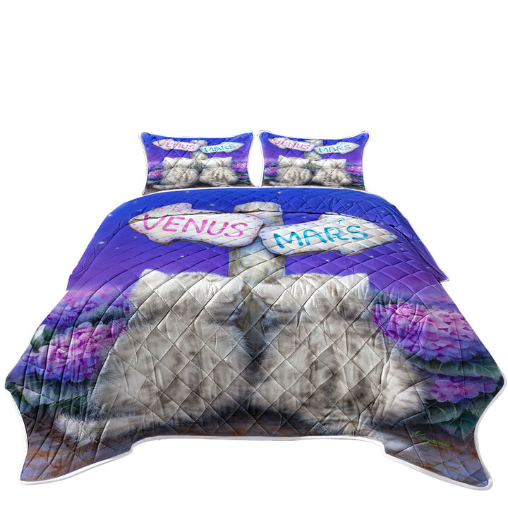 Boys or Girls Venus or Mars Grey Kittens King Size Quilt Sets