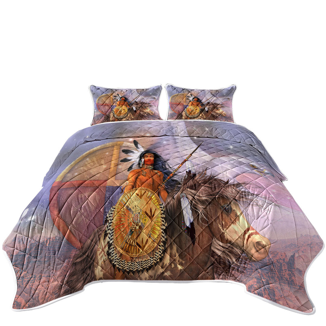 Brave Native American Warrior Eagle and Horse Coverlets