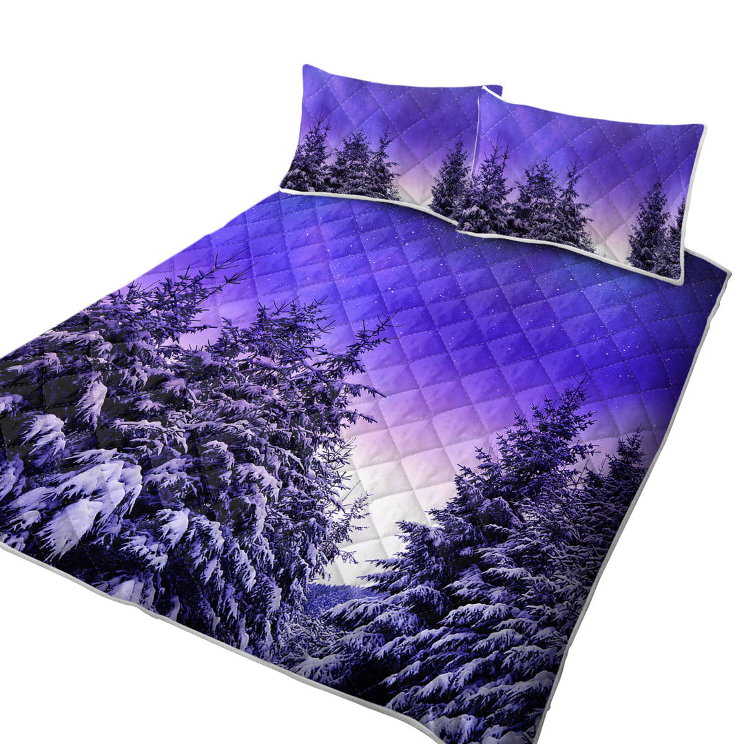 Bright Winter Night in the Snowy Forest Coverlet