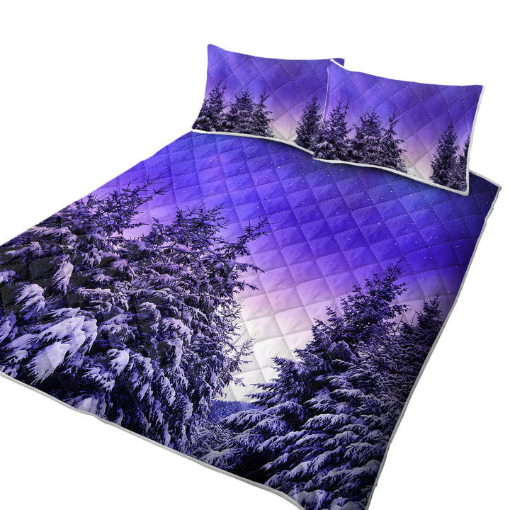 Bright Winter Night in the Snowy Forest Coverlet