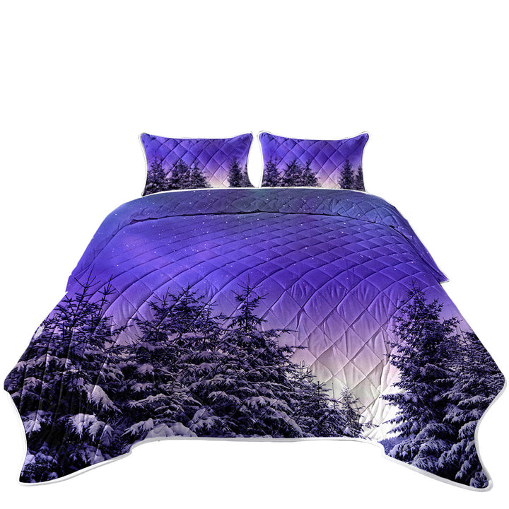Bright Winter Night in the Snowy Forest Coverlets