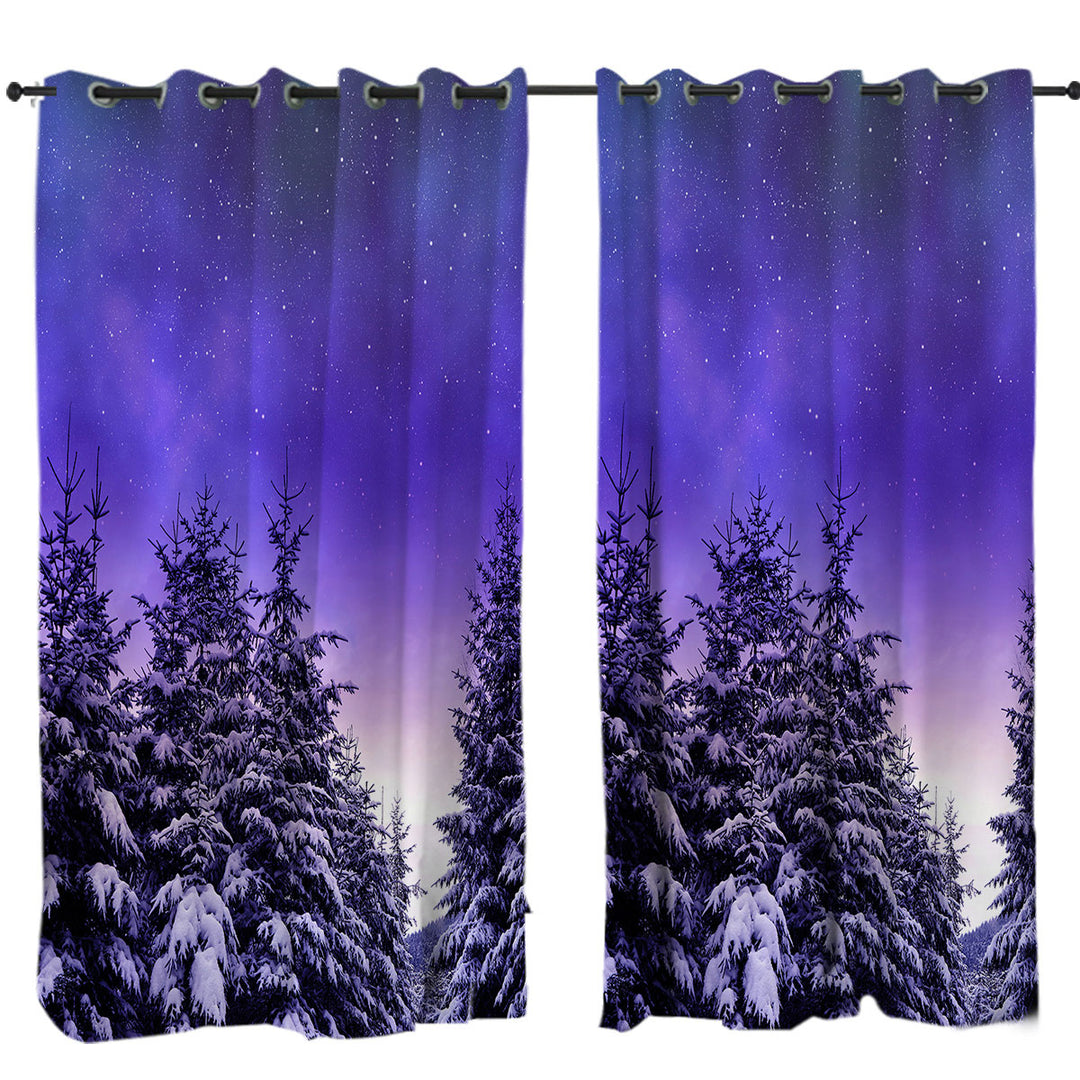 Bright Winter Night in the Snowy Forest Drapes