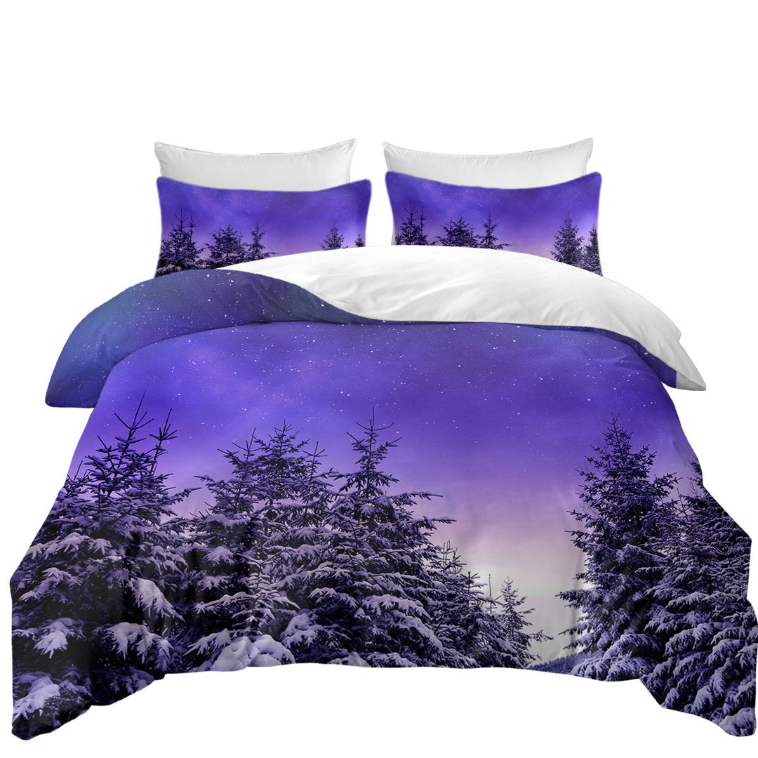 Bright Winter Night in the Snowy Forest Quilt Cover Sets