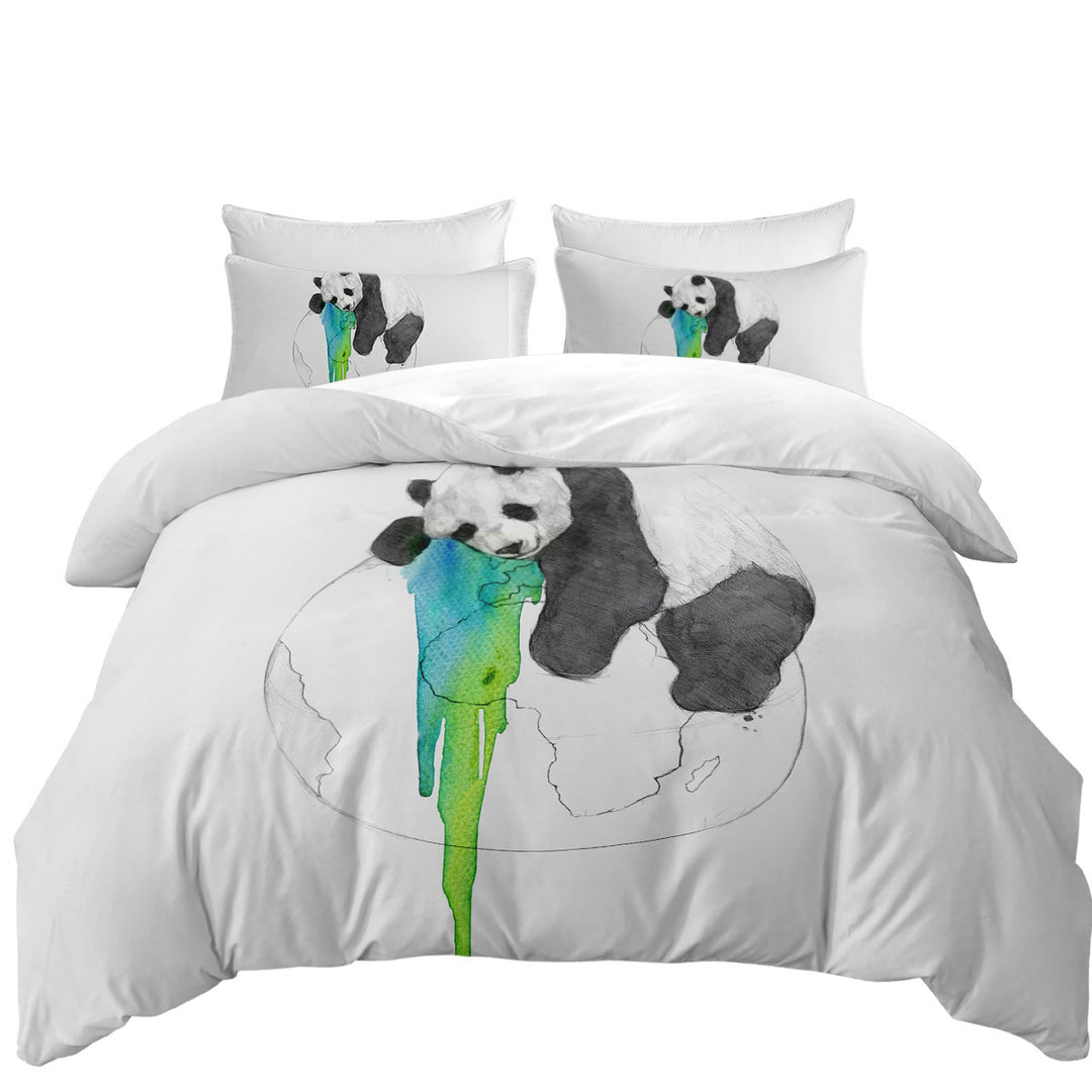 Brilliant Art Drawing Panda Sleeping on Earth Duvet Covers King