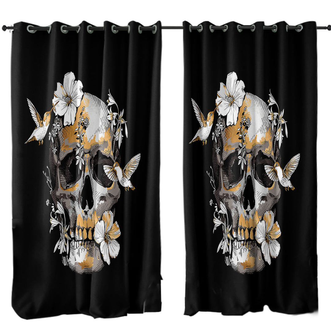 Bronze Skull and Hummingbirds Curtains for Living Room