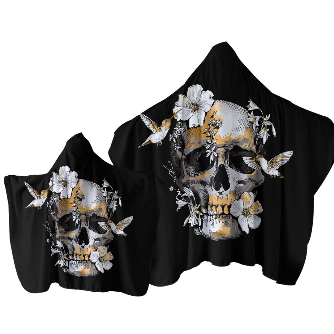 Bronze Skull and Hummingbirds Towel with Hood