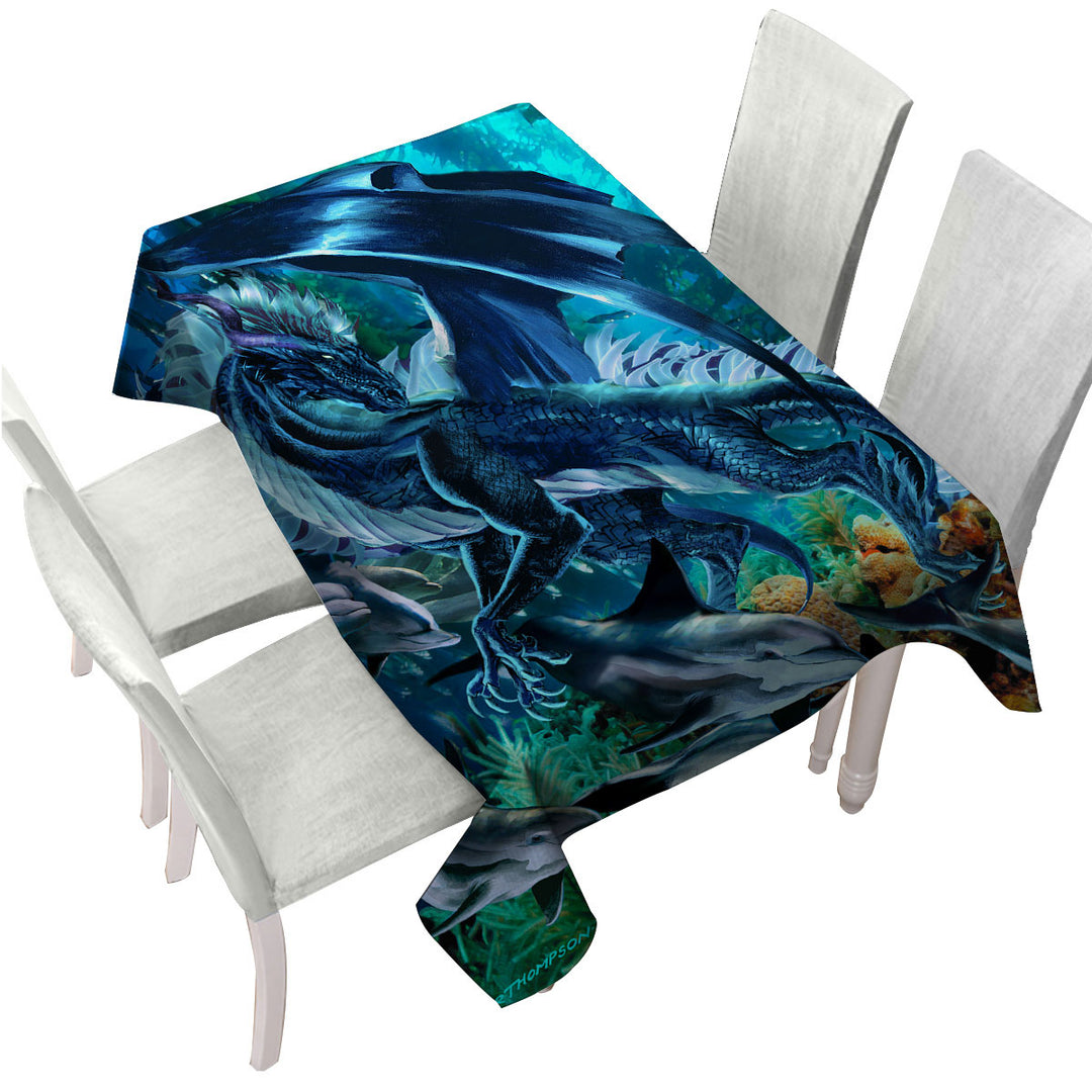 Brothers of the Sea Fantasy Dragon and Dolphins Tablecloths