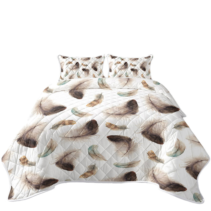 Brown Feathers Twin Quilt