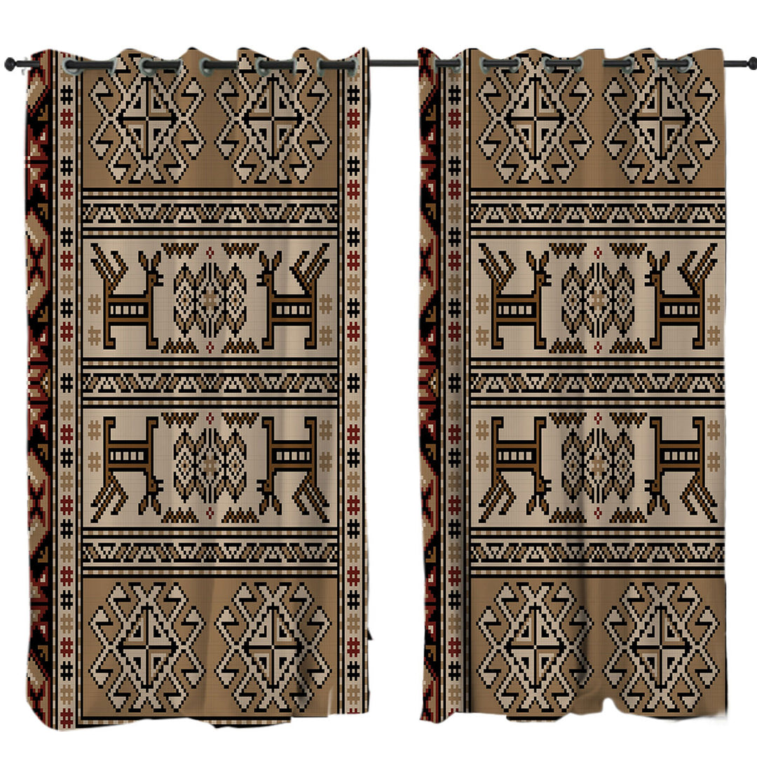 Brown Hues Aztec Pattern Drapes for Living Room