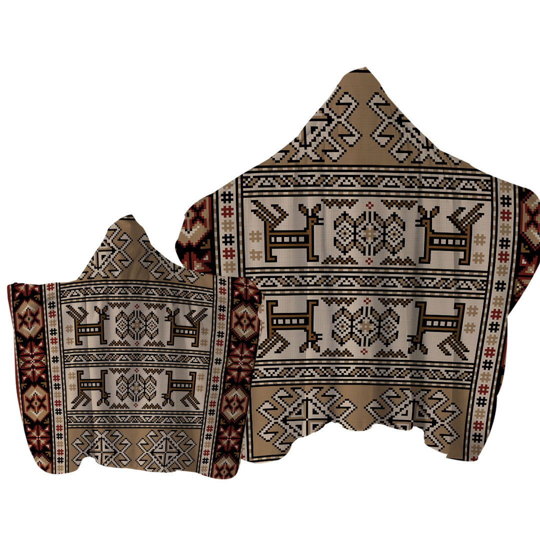 Brown Hues Aztec Pattern Hooded Beach Towel