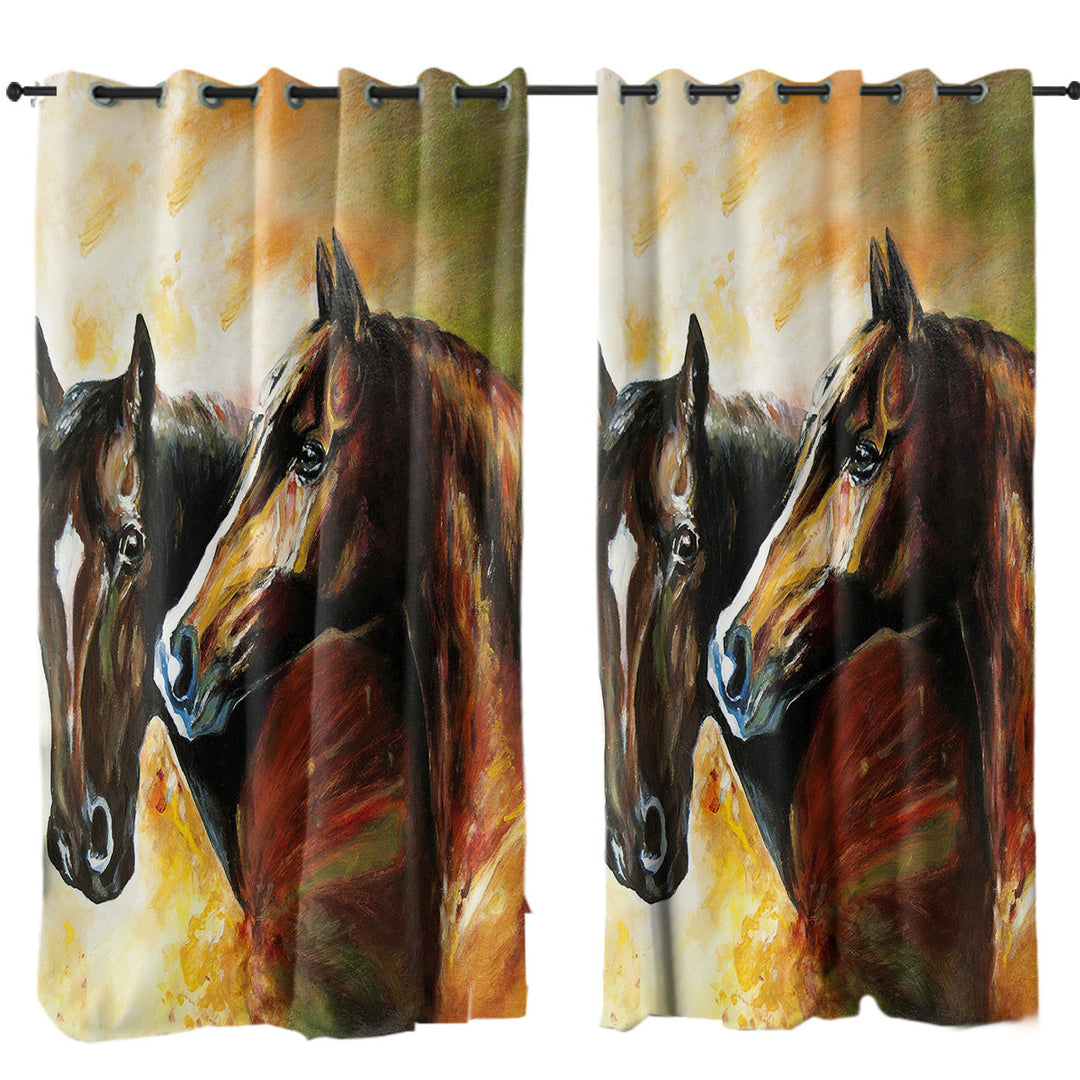 Brown Painted Horses Curtains