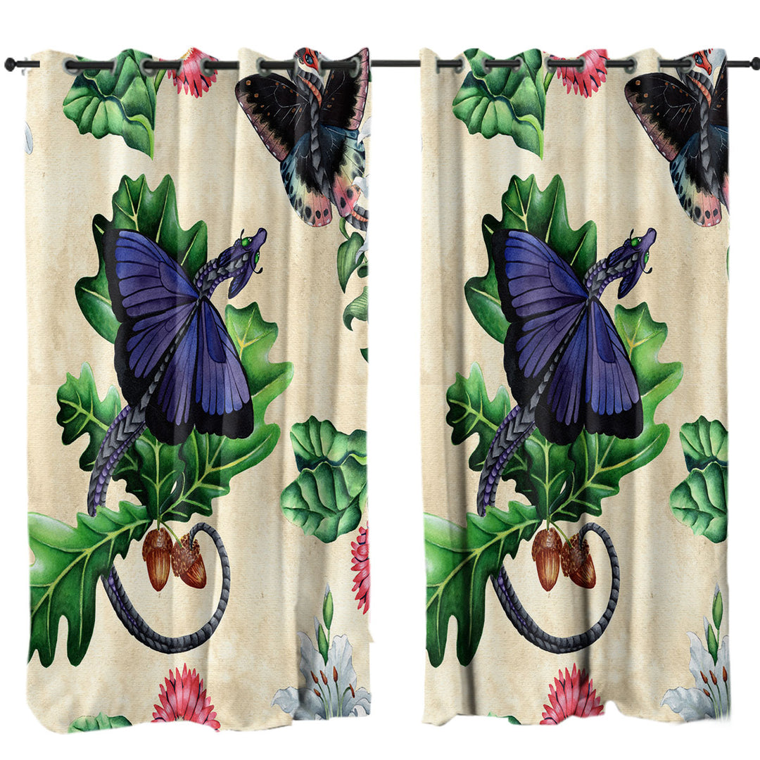 Butterflies Dragons and Flowers Custom Drapes