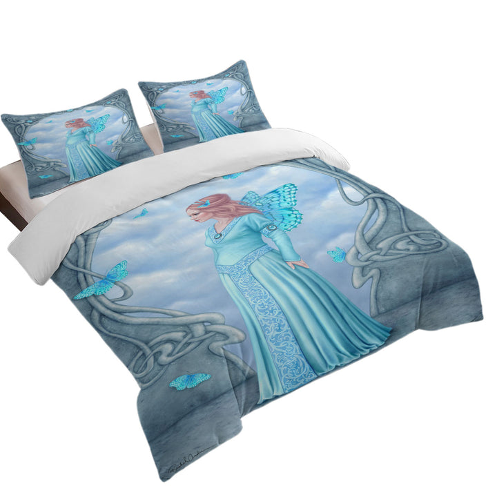 Butterflies and Blue Aquamarine Butterfly Girl Twin xl Duvet Covers